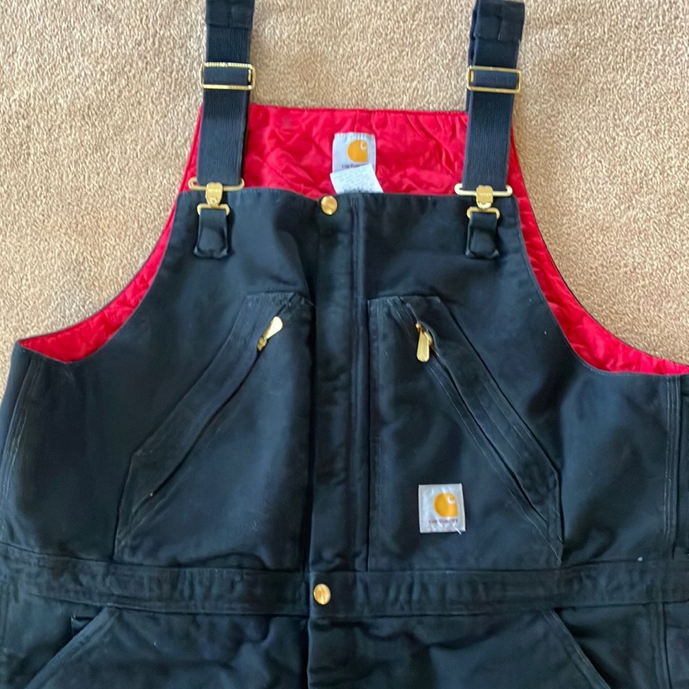 Carhartt Black Bib Overalls with Red Lining
